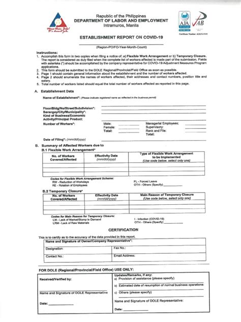DOLE mandates an annual establishment report on .